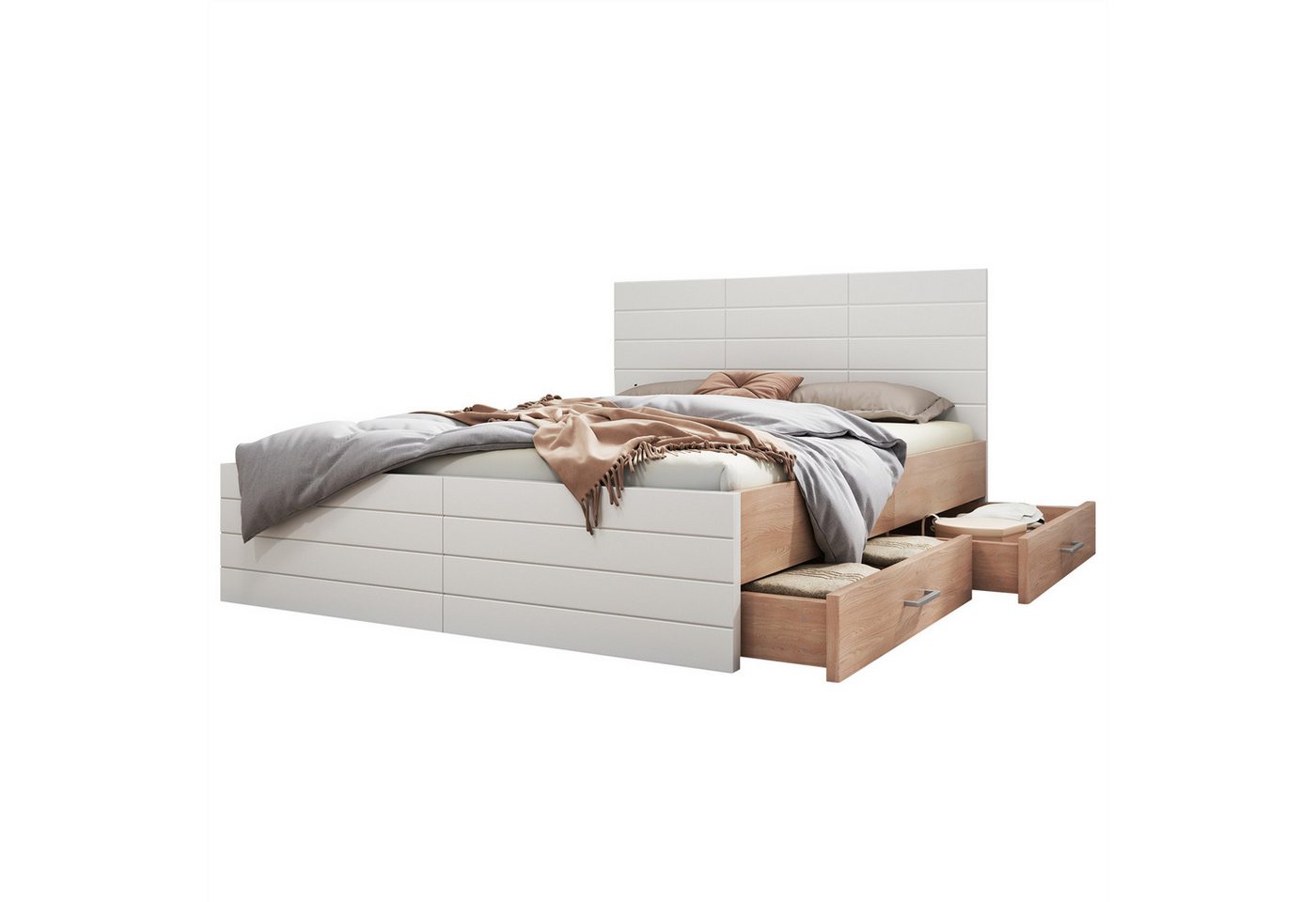 Sweiko Polsterbett Holzbett Bettanlage mit 2 Schubladen (Stauraumbett,Modernes Bett inkl. Bettgestell &Lattenrost, 1-tlg., Ohne Matratze) von Sweiko