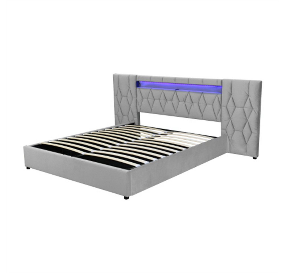 Sweiko Polsterbett Stauraumbett mit großer Rückenlehne, (mit Samtbett mit LED und USB-Steckdose, hydraulisches Stauraumsystem) von Sweiko
