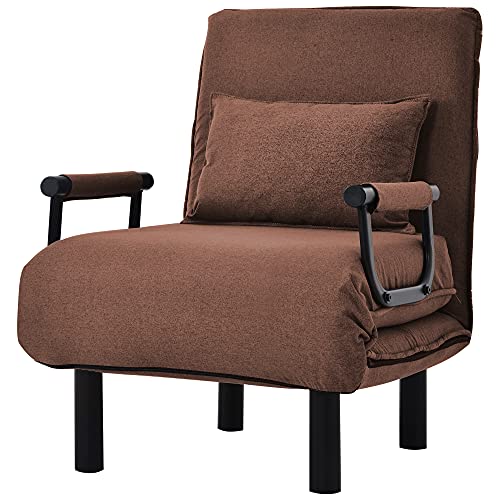 Sweiko Schlafsessel Schlafsofa TED 3in1 mit Armlehne - Bettfunktion - Verstellbare Rückenlehne - inkl. Kopfkissen - Bis 220kg - Klappsessel Relaxsessel Sofabett Klappbett Gästebett Wohnzimmer in Braun von Sweiko