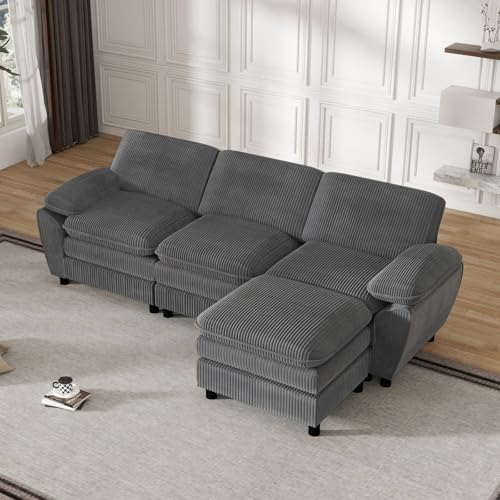 Sweiko Schlafsofa, 3-Sitzer, modern, mit abnehmbarem Ottoman, ergonomisch, Ecksofa und 2 bequemen Kissen für Wohnzimmer (Dunkelgrau) von Sweiko