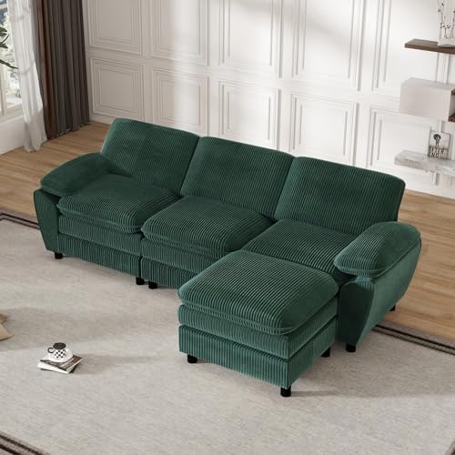 Sweiko Schlafsofa, 3-Sitzer, modern, mit abnehmbarem Ottoman, ergonomisch, Ecksofa und 2 bequemen Kissen für Wohnzimmer (Grün) von Sweiko