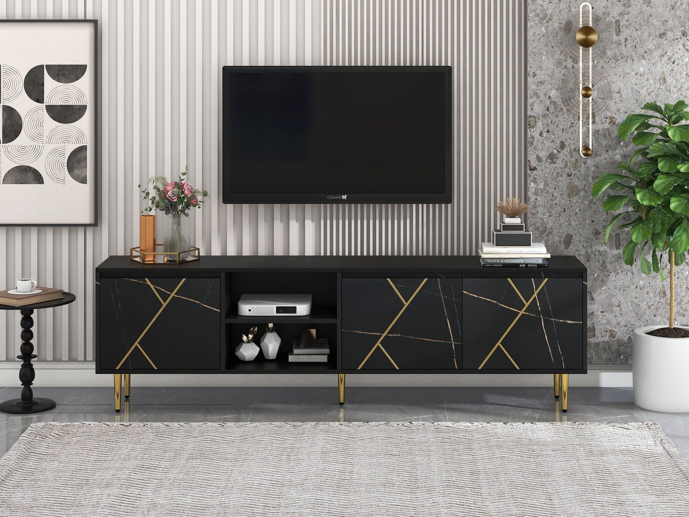 Sweiko Sideboard, TV-Schrank mit 3 Türen und 2 Fächern, 200x35x60 cm von Sweiko