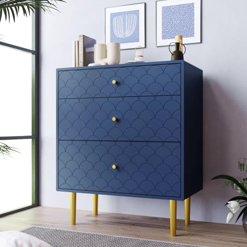 Sweiko Sideboard,Schubladen Kommode mit 3 Schubladen,Multifunktionaler Küchenschrank mit Metallgriffen und Metalltischbeinen,FSC®-zertifiziertem Kommode für Wohnzimmer Schlafzimmer(Marineblau) von Sweiko