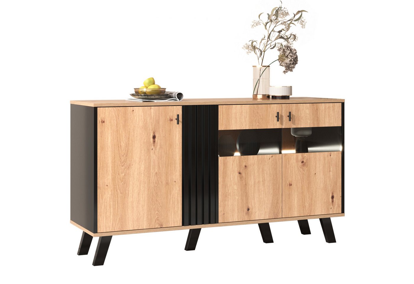 Sweiko Sideboard (Anrichte mit LED-Licht und 3 Türen), 140 x 78 x 41 cm von Sweiko