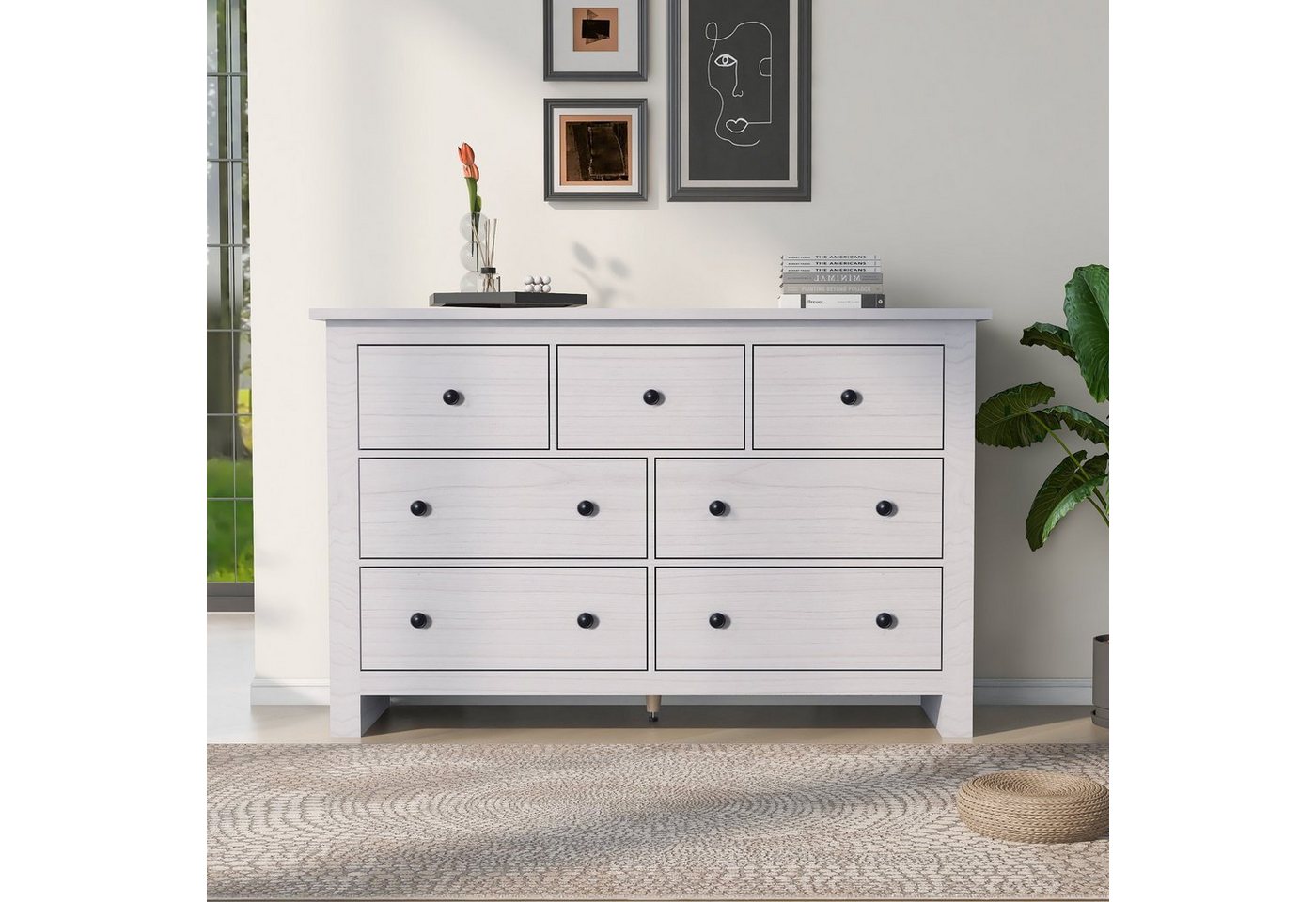 Sweiko Sideboard (Schrank mit 7 Schubladen, Aufbewahrungskommode), Weiß, 140*40*89cm von Sweiko