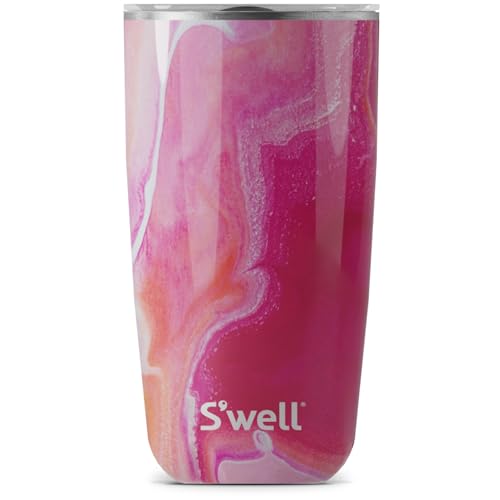 S'well Tumbler mit Deckel, 530ml, Rose Achat, BPA/BPS-freier, vakuumisolierter, dreifach isolierter Reisebecher mit Schiebedeckel, für heiße und kalte Getränke, zu Hause von S'well