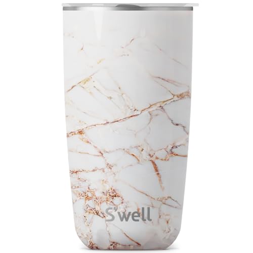 S'well Swell Edelstahl-Becher mit transparentem Schiebedeckel, 45 ml, Calacatta Gold, dreilagige, vakuumisolierte Behälter, hält Getränke kalt für 4 Stunden heiß, BPA-freie Wasserflasche, 530 ml von S'well