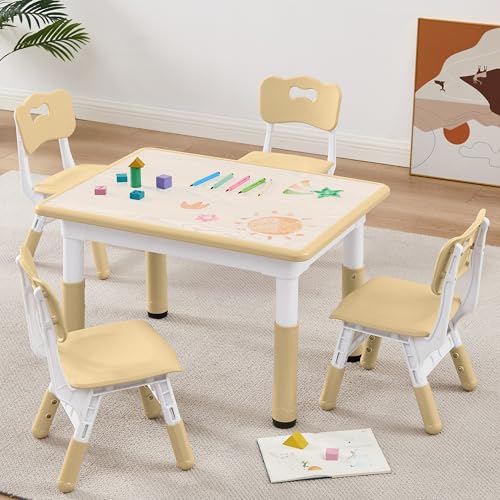 SwemDec Kindertisch und 4 Stühle, höhenverstellbarer Tisch und Stuhl für Kleinkinder, Graffiti-Desktop, Multi-Aktivitäten-Kindertisch und Stuhl-Set für Zuhause, Klassenzimmer und Kindertagesstätte SwemDec Kindertisch und 4 Stühle, höhenverstellbarer Tisch und Stuhl für Kleinkinder, Graffiti-Desktop, Multi-Aktivitäten-Kindertisch und Stuhl-Set für Zuhause, Klassenzimmer und Kindertagesstätte von SwemDec