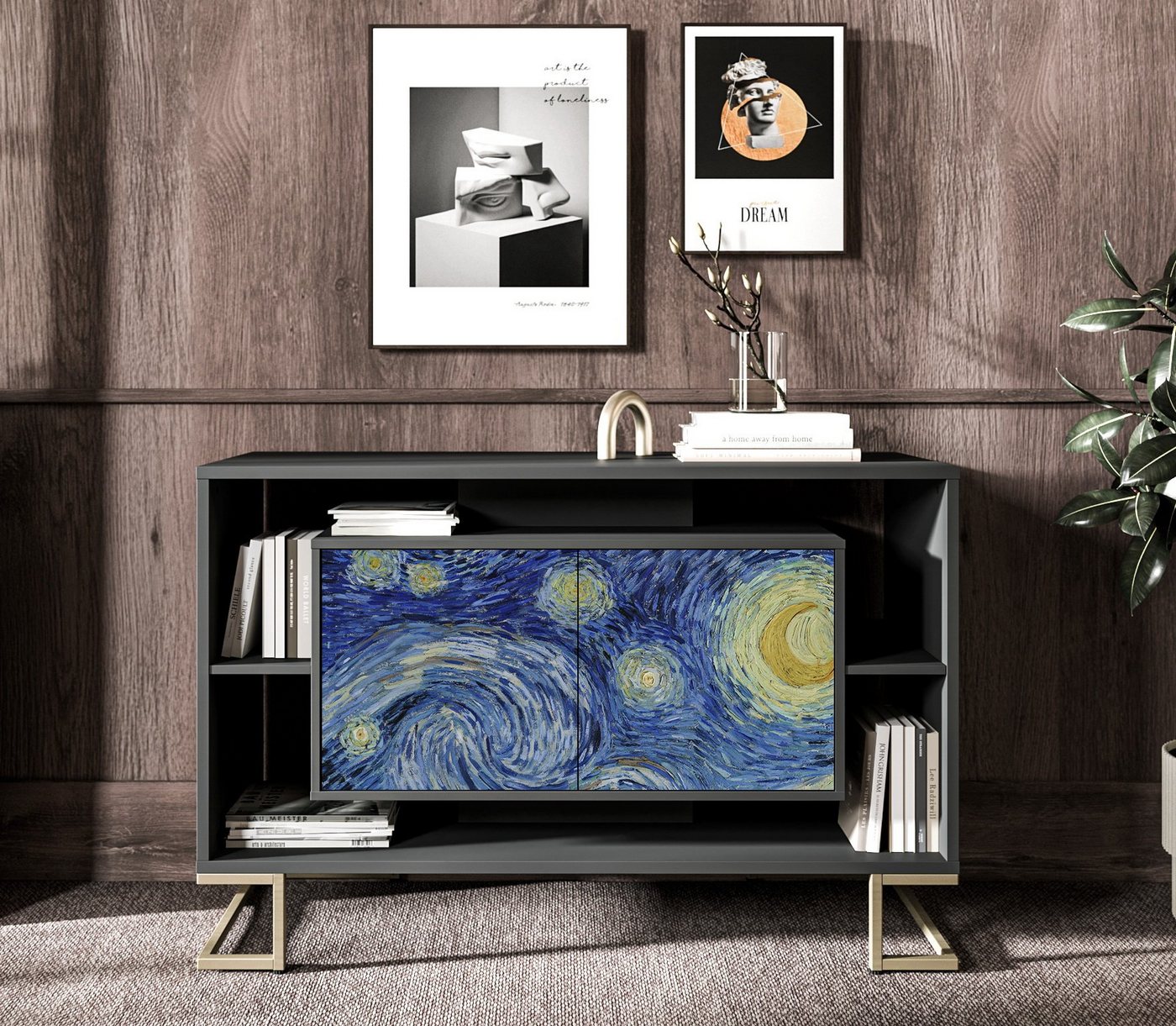 Swema Kommode Van Gogh Gold der serie „Kunst im Innenraum“ Push-to-open-Funktion von Swema