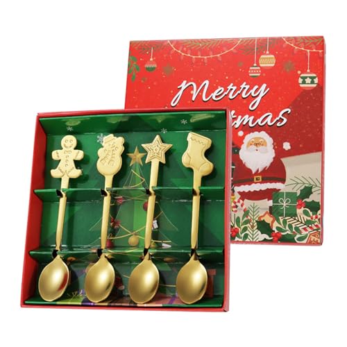 4Pcs Edelstahl Weihnachten Kaffee Löffel Weihnachtsbäume Weihnachtsmann Tee Löffel Lebkuchenmann Dessert Getränk Rührlöffel Weihnachten Kaffee Löffel Weihnachtsbäume Stern Tee Löffel von Swetopq