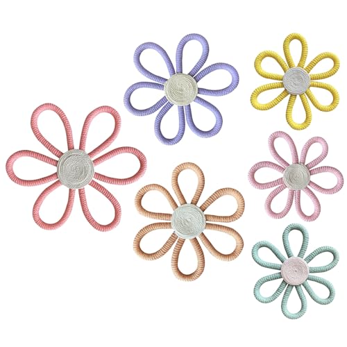 6-teiliges gewebtes Blumen-Wandbehang-Set, böhmische inspirierte farbige Dekoration, 6 Stück, gewebte Dekoration, Kinderzimmer, Zubehör, Kinderzimmer, Wandblumen, Kinderzimmer, Wohnheim-Dekor von Swetopq