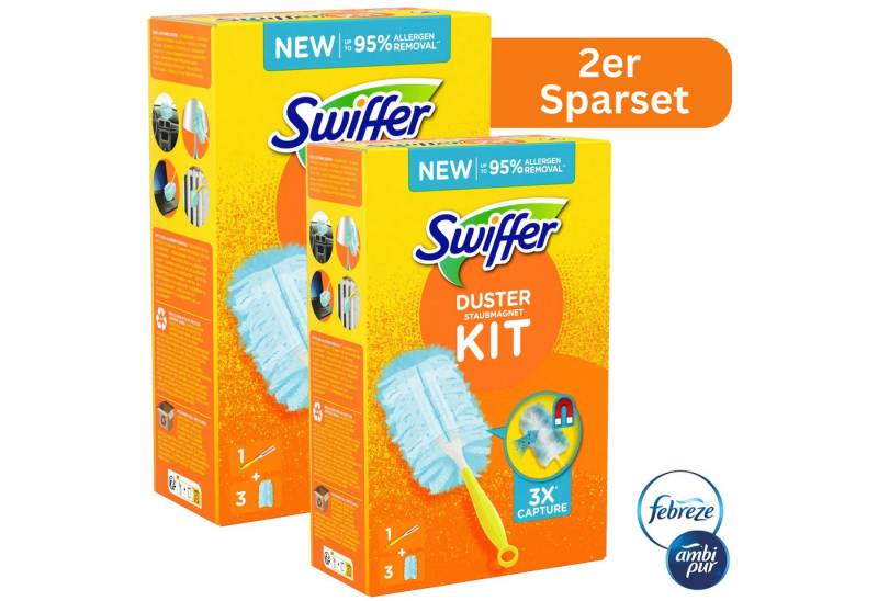 Swiffer 2x Duster Staubmagnet Starterset Kit mit Griff und Staubfangtücher Reinigungstücher (mit Febreze ambi pur Duft, 2er Set, Reinigt perfekt an schwer zugänglichen Stellen) von Swiffer