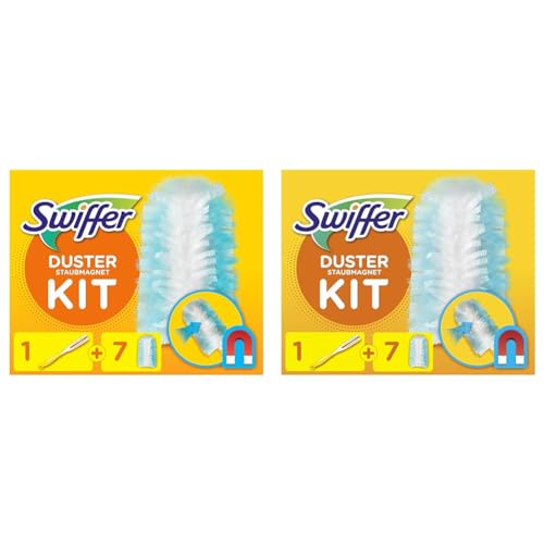 Swiffer Staubmagnet, Staubwedel ideal gegen Staub, Tierhaare & Allergene, Handgriff + 7 Tücher, Mehrfarbig (Packung mit 2) von Swiffer
