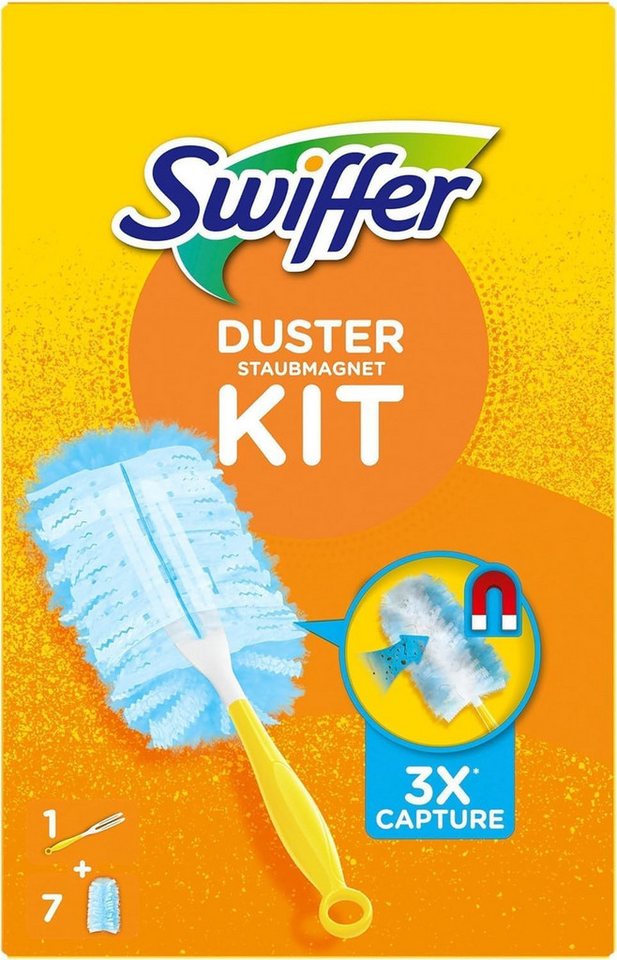 Swiffer Staubwedel 1x Swiffer Staubmagnet Kit mit 1 Handgriff und 7 Nachfülltücher (1-St), Duster Staubmagnet Starterset von Swiffer