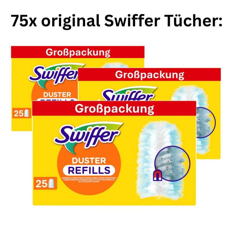 Swiffer Staubwedel Staubmagnet 25 Tücher – Extra stark gegen Staub, Pollen & Tierhaare (Spar-Set, 75-St), 5x5 Tücher = 25 Stück von Swiffer