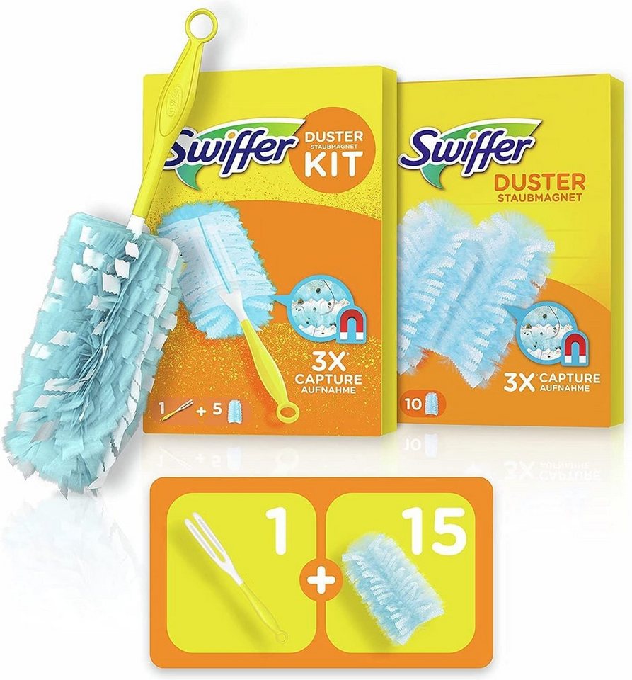 Swiffer Staubwedel Swiffer Staubmagnet Handgriff + 15 Tücher Staubwedel ideal gegen Staub von Swiffer