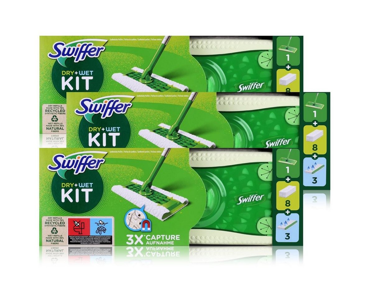 Swiffer Swiffer Dry+Wet Kit Bodenwischer und Bodentücher Staubmagnet (3er Pack Fussbodenreiniger von Swiffer
