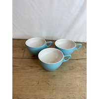 Vintage 3Er Set Himmelblau Mit Weißem Innenmawston Bruchfest Geschirr Teetassen/Tassen in Gutem Zustand von SwiftMillVintage