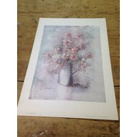Vintage A. Maugeri Print - Fiori Grau Ton Mit Stillleben Pink Flowers Gedruckt in Italien. Guter Zustand von SwiftMillVintage