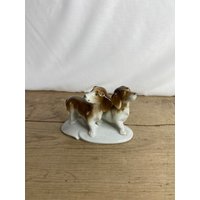 Vintage P M & Germany Keramik Paar Braune Wurst Hunde/Daschund Ornament in Gutem Zustand von SwiftMillVintage