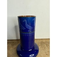 Vintage Royal Blau Glasiertes Steingut Mit Gänsen Um Den Rand Studio Pottery Vase. in Gutem Zustand von SwiftMillVintage