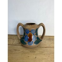 Vintage Thulin Studio Keramik Belgium Braune Und Blaue Große Vase Mit Zwei Griffen. Hübsches Design. in Sehr Gutem Zustand von SwiftMillVintage