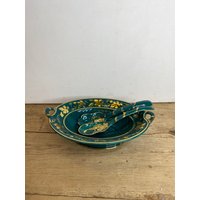 Vintage Wade "Regal Green' Ovale Schüssel Mit Einem Paar Servierlöffeln Petrol Golddesign in Gutem Zustand von SwiftMillVintage