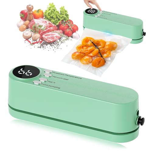 7-in-1 Mini Folienschweißgerät mit 3 Geschwindigkeiten, Wiederaufladbar, Tragbar, Inkl. 5 Vakuumbeutel & Luftpumpe – Ideal für Lebensmittelaufbewahrung & Snacks (Green) von Swiftctrl
