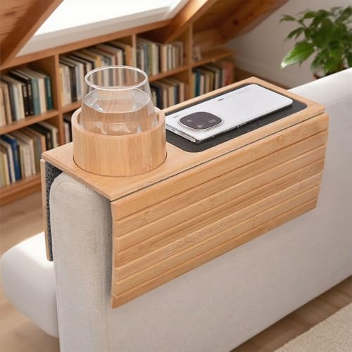 Swiftelle Bambus-Couch-Getränkehalter, Rutschfester, Faltbarer Bambus-Couch-Getränkehalter für Getränke und Snacks, für Couch, Liege oder Zweisitzer(A) von Swiftelle