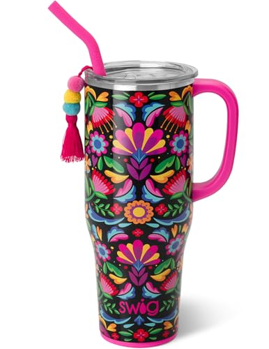 Swig Life 1,2 l Mega-Becher, 1,2 l Becher mit Griff und Strohhalm, Becherhalterfreundlich, spülmaschinenfest, extra großer isolierter Becher, Edelstahl (Caliente) von Swig Life
