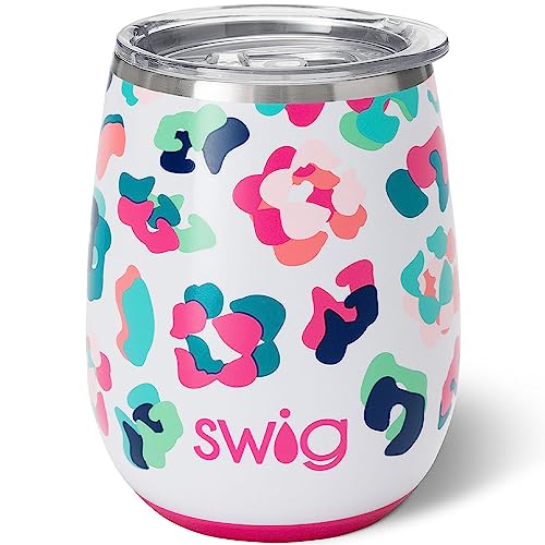 Swig Life 14oz Wine Tumbler with Lid, Stainless Steel, Dishwasher Safe, Portable, Triple Insulated Wine Tumbler in Party Animal Leopard Print von Swig Life
