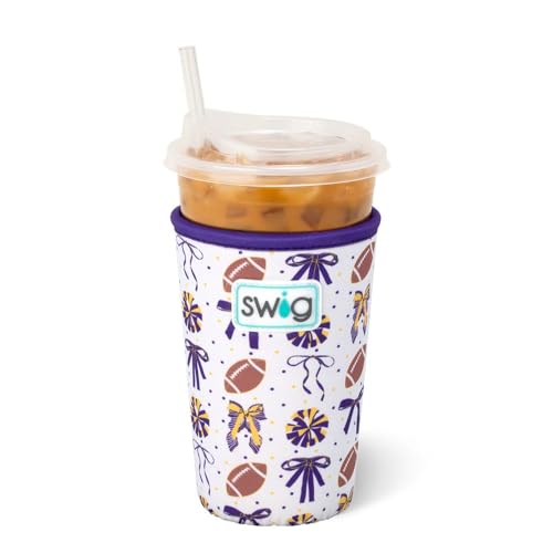 Swig Life Kühlbecher für Eiskaffeetasse, Standard-Isolierhülle mit Griff, Neopren-isoliert, hält Getränke kalt (We've Got Spirit, Violett + Gelb) von Swig Life