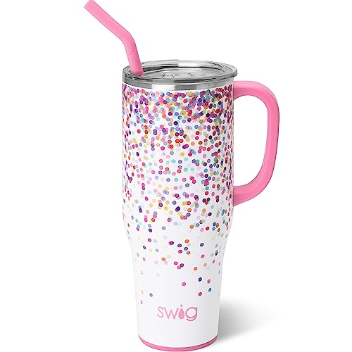 Swig Life Mega Mug, 1,2 l Becher mit Griff und Strohhalm, Becherhalterfreundlich, spülmaschinenfest, Edelstahl, extra groß, isoliert, Glitzer-Wasserflasche, Glitzer-Geschenke (Konfetti) von Swig Life