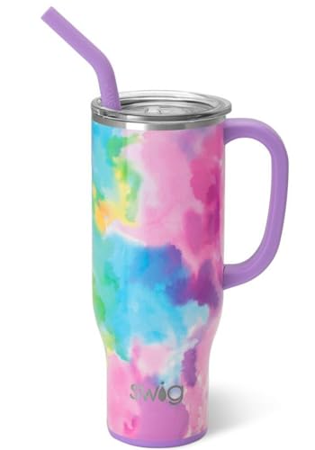 Swig Life Mega Tasse, 850 ml, Becher mit Griff und Strohhalm, Becherhalterfreundlich, spülmaschinenfest, extra großer isolierter Becher, Edelstahl (Cloud Nine) von Swig Life