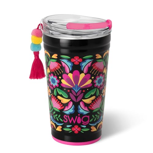 Swig Life Partybecher, stapelbar, isoliert, Partybecher mit EZ-Flow-Deckel, Becherhalterfreundlich, spülmaschinenfest, Edelstahl, großer Reisebecher für heiße und kalte Getränke (Caliente) von Swig Life
