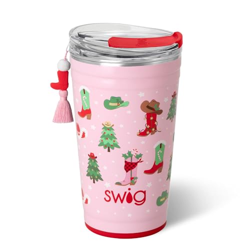 Swig Life Partybecher, stapelbar, isoliert, Reise-Kaffeebecher mit EZ-Schieberdeckel, Becherhalter-freundliche Reise-Thermoskanne, Edelstahl, 680 ml, wiederverwendbarer Kaffeebecher (Howdy Holidays) von Swig Life