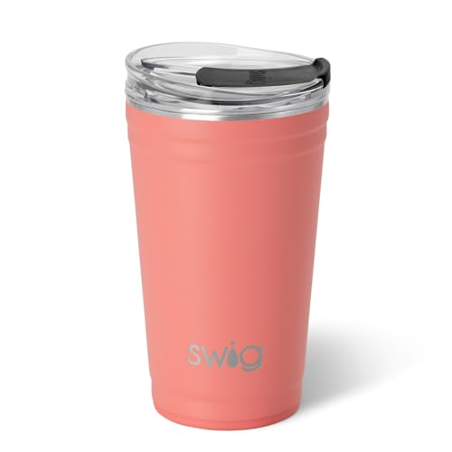 Swig Life Partybecher, stapelbar, isoliert, Reise-Kaffeebecher mit EZ-Schieberdeckel, Becherhalter-freundliche Reise-Thermoskanne, Edelstahl, 680 ml, wiederverwendbarer Kaffeebecher (Koralle) von Swig Life