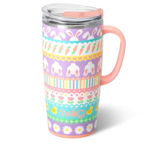 Swig Life Reisebecher, isolierter Becher mit Griff und Deckel, Becherhalterfreundlich, spülmaschinenfest, Reise-Kaffeetasse, Osterkorbfüller, Ostergeschenke für Frauen, Hasenspur) von Swig Life
