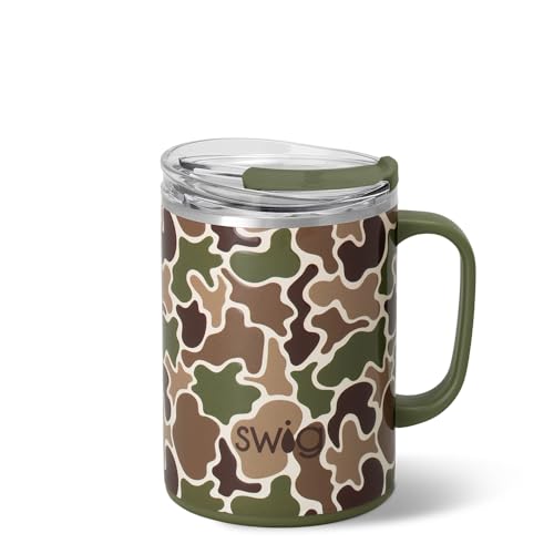 Swig Life Reisebecher, isolierter Becher mit Griff und Deckel, Reise-Kaffeetasse, Becherhalter, Edelstahl, 680 ml, wiederverwendbar, isoliert mit Deckel (Jagd-Tarnmuster) von Swig Life