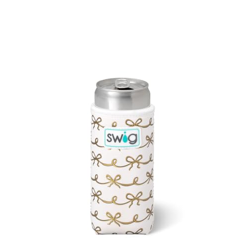 Swig Life Skinny Can Coolie, 340.2 g Slim Can Holder, Neoprene Insulated Cup Cooler with Pocket, Covers for Tall Beer Bottles, Beach Accessories for Women (Pretty in Pearl) von Swig Life