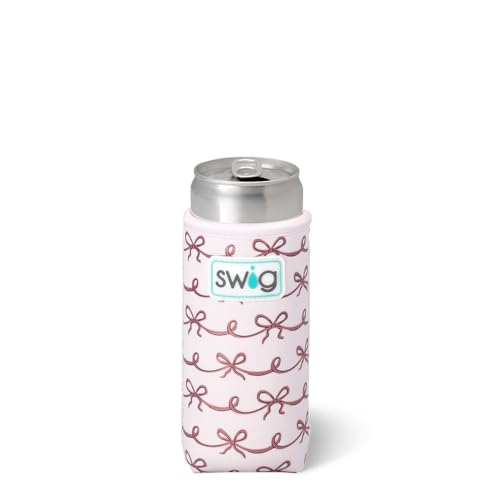Swig Life Skinny Can Coolie, 340.2 g Slim Can Holder, Neoprene Insulated Cup Cooler with Pocket, Covers for Tall Beer Bottles, Beach Accessories for Women (Pretty in Pink) von Swig Life