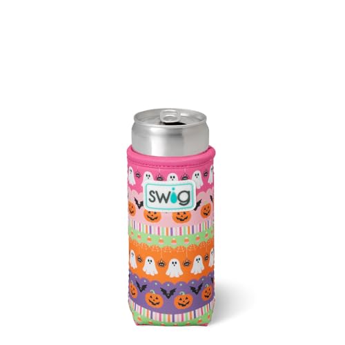 Swig Life Skinny Can Coolie, 340.2 g Slim Can Holder, Neoprene Insulated Cup Cooler with Pocket, Covers for Tall Beer Bottles, Beach Accessories for Women (Trick or Treat) von Swig Life