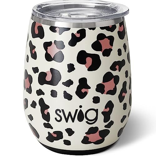 Swig Life Weinbecher ohne Stiel, isolierter Weinbecher mit Deckel, Reisebecher aus Edelstahl (Luxy Leopard) von Swig Life