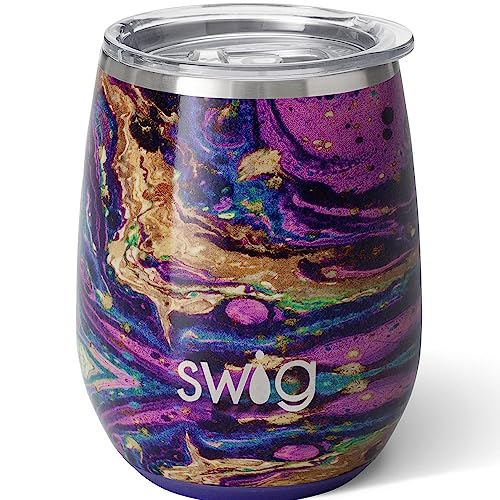 Swig Life Weinglas mit Deckel, Edelstahl, spülmaschinenfest, ohne Stiel, tragbar, 397 ml, dreifach isoliert, Violett von Swig Life