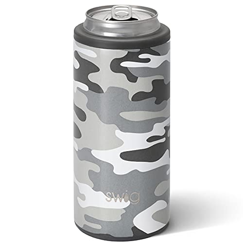 Swig Slim Dosenkühler, isolierter Skinny Dosenhalter, Edelstahl-Kühler für hohe Skinny Dosen (Inkognito-Camo) von Swig Life