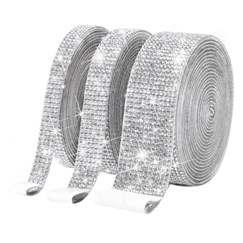 Swiixxer 3 Rollen Selbstklebendes Kristall-Strass-Diamantband – Bling-Diamant-Aufkleber, Wickelrolle zum Selbermachen mit 2 mm Strasssteinen, Langlebig, Einfache Installation, Einfach zu Verwenden von Swiixxer