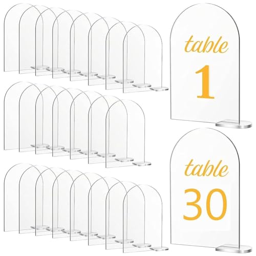Swiixxer 30 Sets Acryl-, Transparentes Bogen-Acryl-Schild mit Ständern, Leeres Gewölbtes Blatt, DIY-Bogen-Tischnummern für Hochzeit, Empfang, Veranstaltung, von Swiixxer