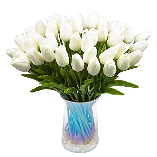 Swiixxer 30 StüCk KüNstliche Tulpen Blumen Echte BerüHrung Tulpen GefäLschte PU Tulpen Strauß Latex WeißE Tulpe und SchöNe Blumen () von Swiixxer