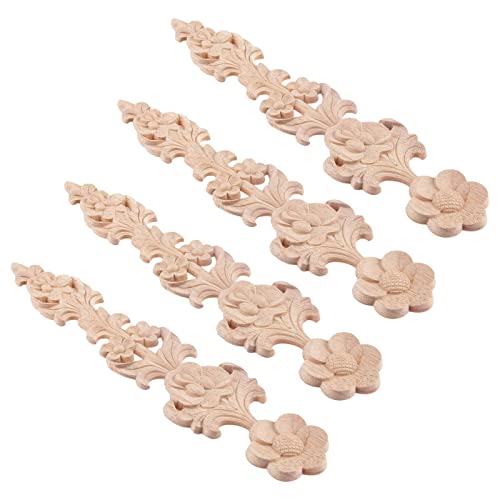 Swiixxer 4 StüCke Geschnitzte Applikationen Retro Runde Holzschnitzerei Aufkleber Unlackiert MöBel Schrank Wand Dekoration Kunsthandwerk von Swiixxer