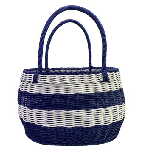 Swiixxer Großer Blau-Weißer Picknickkorb für Draußen, Einkaufskorb, Pflückkorb, Geschenkkorb, Tragbarer Korb von Swiixxer